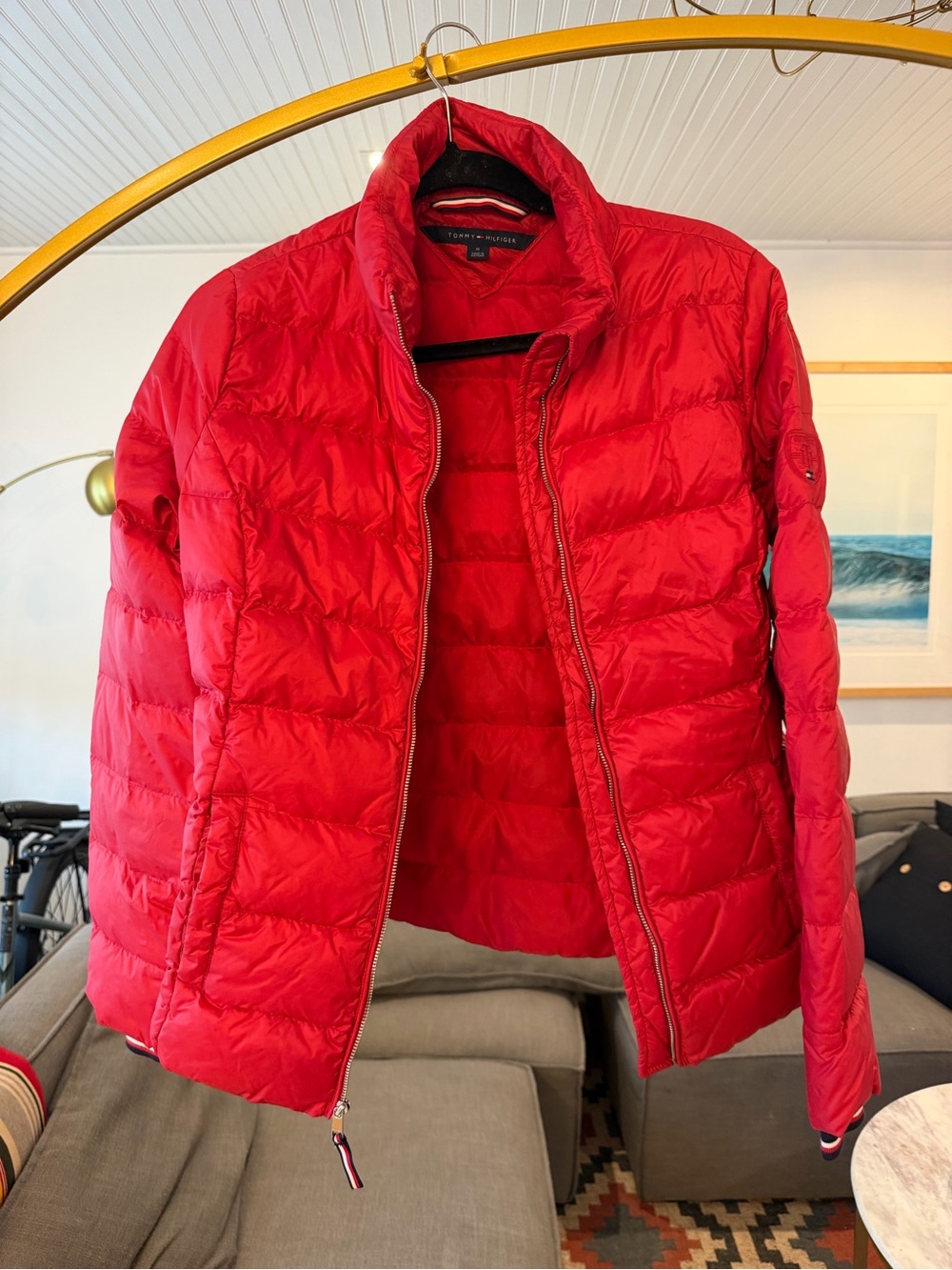 Tommy Hilfiger Women's Red Quilted Stand-Collar Puffer Jacket